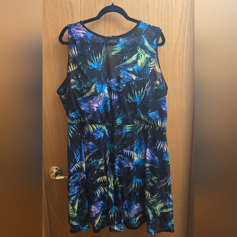 Torrid Palm Forest Mesh Overlay Underwire Swim Dress